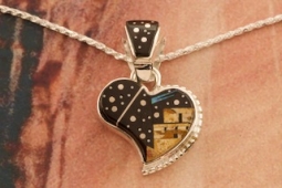 Calvin Begay Starry Night in the Pueblo Sterling Silver Heart Pendant